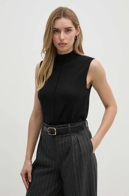 Calvin Klein kamizelka z domieszką jedwabiu kolor czarny lekki z półgolfem K20K207568