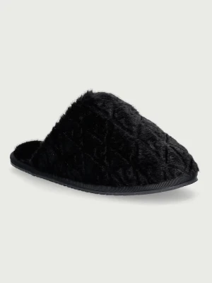 Calvin Klein kapcie damskie HOME SLIPPER FUR AOP czarny