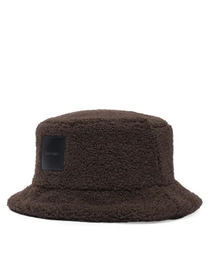 Calvin Klein Kapelusz All-Over Sherpa W / Patch Bucket LV04F5097G Brązowy ciemny