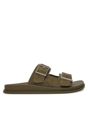 Calvin Klein Klapki City Sandal Buckle Suede HW0HW03130 Zielony
