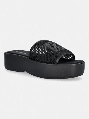 Calvin Klein klapki damskie FLATFORM SNDL MESH czarny