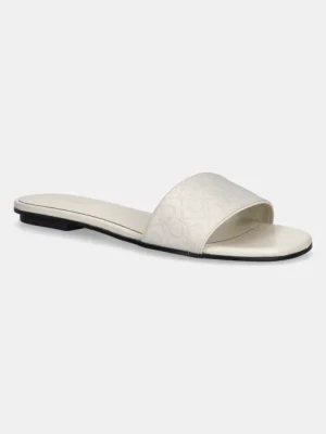 Calvin Klein klapki FLAT SLIDE - JACQ damskie kolor beżowy HW0HW02388