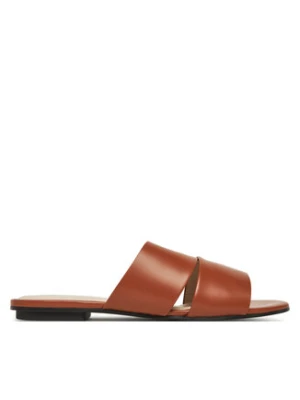 Calvin Klein Klapki Flat Slide - Lth 2 Straps HW0HW02365 Brązowy