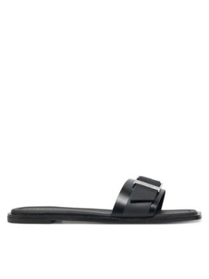 Calvin Klein Klapki Flat Slide W/Buckle - Lth HW0HW02490 Czarny