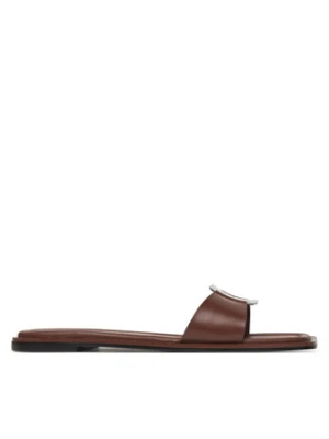 Calvin Klein Klapki Flat Slide W/Ck Hw Big - Lth HW0HW02482 Brązowy