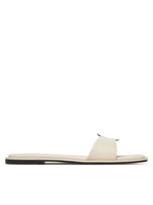 Calvin Klein Klapki Flat Slide W/Ck Hw Big - Lth HW0HW02482 Écru