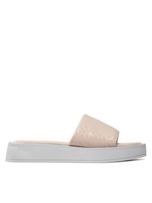 Calvin Klein Klapki Flatform Slide - Canv Mono HW0HW00893 Beżowy