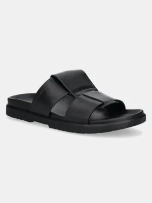 Calvin Klein klapki LUG SANDAL DOUBLE T LTH męskie kolor czarny HM0HM01734