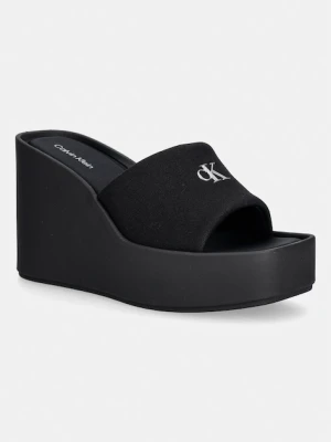 Calvin Klein klapki na koturnie damskie WEDGE 70 SNDL CANV MG