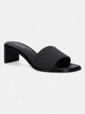 Calvin Klein klapki na słupku damskie BLOCK HEEL SANDAL AOP