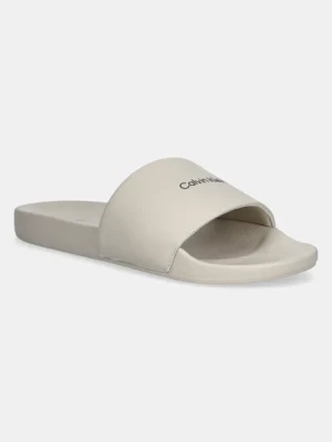 Calvin Klein klapki POOL SLIDE W/ CK SQUARE męskie kolor beżowy HM0HM01754