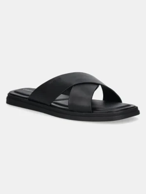 Calvin Klein klapki skórzane CRISS CROSS SANDAL męskie kolor czarny HM0HM01737