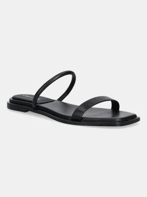 Calvin Klein klapki skórzane FLAT SANDAL SQUARED 2-BAR LTH damskie kolor czarny HW0HW02532