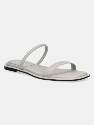 Calvin Klein klapki skórzane FLAT SANDAL SQUARED 2-BAR LTH damskie kolor szary HW0HW02532