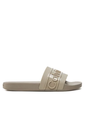 Calvin Klein Klapki Slide Tpu Saffiano HW0HW02107 Écru