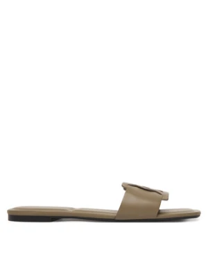 Calvin Klein Klapki Square Flat Sandal Emblem HW0HW03128 Beżowy