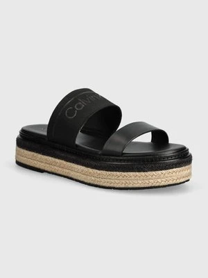 Calvin Klein klapki WEDGE SLIDE HE damskie kolor czarny na platformie HW0HW01966