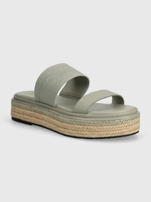 Calvin Klein klapki WEDGE SLIDE HE damskie kolor szary na platformie HW0HW01966