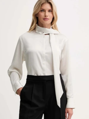 Calvin Klein koszula damska kolor beżowy regular z wiązanym dekoltem LV044D125G