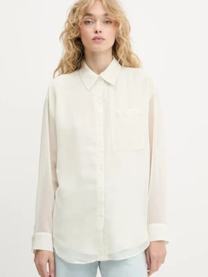 Calvin Klein koszula damska kolor beżowy relaxed z kołnierzykiem klasycznym LV044B902G