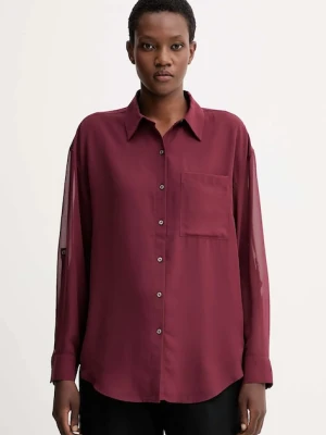 Calvin Klein koszula damska kolor bordowy relaxed z kołnierzykiem klasycznym LV044B902G
