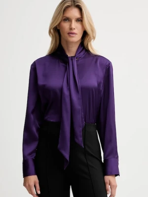Calvin Klein koszula damska kolor fioletowy regular z wiązanym dekoltem LV044D125G