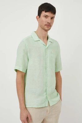 Calvin Klein koszula lniana kolor zielony regular