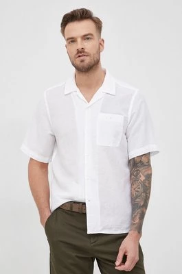 Calvin Klein koszula lniana męska kolor biały regular