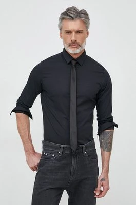 Calvin Klein koszula męska kolor czarny slim z kołnierzykiem klasycznym