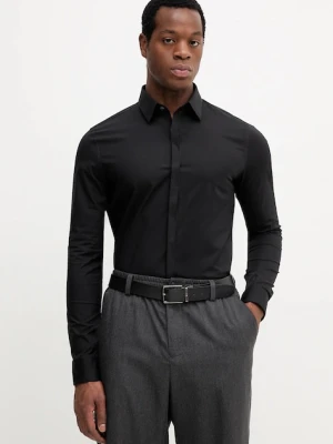 Calvin Klein koszula męska kolor czarny slim z kołnierzykiem klasycznym LV019EU060