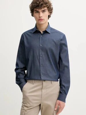 Calvin Klein koszula męska kolor granatowy regular z kołnierzykiem włoskim LV019EU024