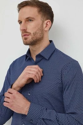 Calvin Klein koszula męska kolor granatowy slim z kołnierzykiem klasycznym