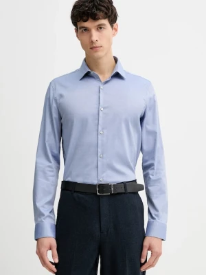 Calvin Klein koszula męska kolor niebieski slim z kołnierzykiem włoskim LV019EU081