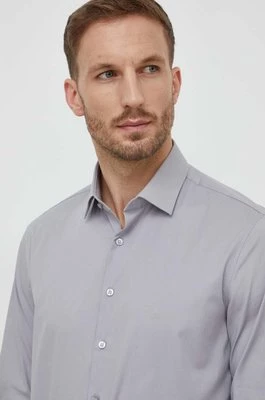 Calvin Klein koszula męska kolor szary slim z kołnierzykiem klasycznym
