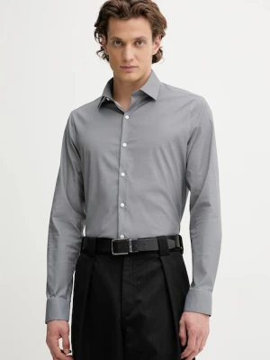 Calvin Klein koszula męska kolor szary slim z kołnierzykiem włoskim LV019EU074