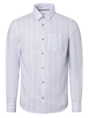 Calvin Klein Koszula męska z zawartością lnu Mężczyźni Regular Fit Bawełna niebieski|biały w paski,
