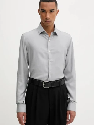Calvin Klein koszula z wełną męska kolor szary slim z kołnierzykiem klasycznym LV019EU066