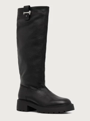 Calvin Klein kozaki na platformie damskie skórzane CHUNKY HIGH BOOT LTH HDW czarny