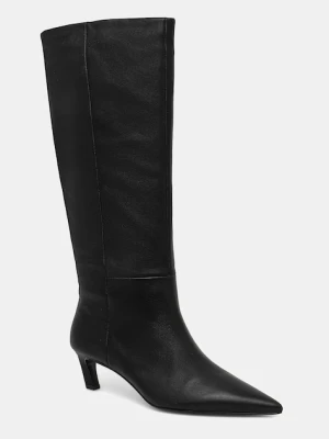 Calvin Klein kozaki skórzane ESS KITTEN HEEL LONG BOOTS damskie kolor czarny na szpilce HW0HW02690