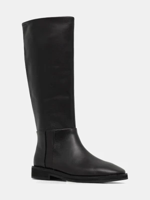 Calvin Klein kozaki skórzane FORMAL UTK BOOT LTH damskie kolor brązowy na płaskim obcasie HW0HW02599