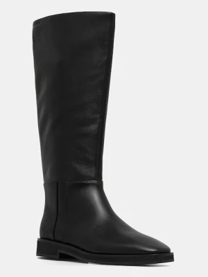 Calvin Klein kozaki skórzane FORMAL UTK BOOT LTH damskie kolor czarny na płaskim obcasie HW0HW02599