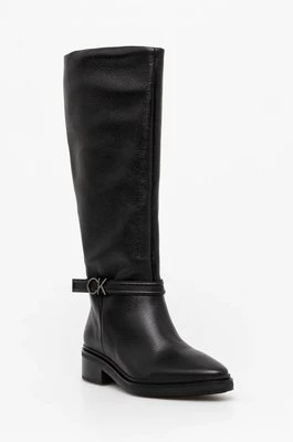 Calvin Klein kozaki skórzane HEEL KNEE BOOT 30 W/HW LTH damskie kolor czarny na platformie HW0HW02184