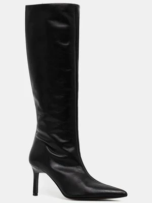 Calvin Klein kozaki skórzane HEEL KNEE BOOT 70 LTH damskie kolor czarny na szpilce HW0HW02162