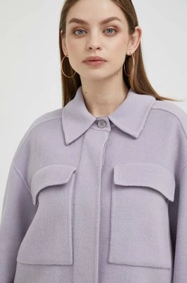 Calvin Klein kurtka wełniana kolor fioletowy przejściowa