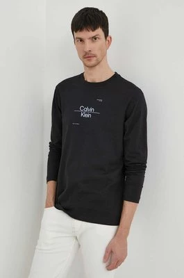 Calvin Klein longsleeve bawełniany kolor czarny z nadrukiem K10K112483