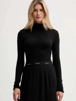 Calvin Klein longsleeve z dodatkiem wełny kolor czarny z półgolfem LV044D239G