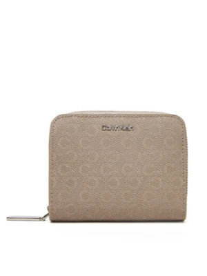 Calvin Klein Mały Portfel Damski Ck Must Aop Md Zip Around W Flap LV04F1037G Beżowy