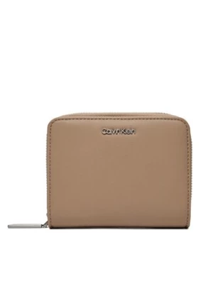 Calvin Klein Mały Portfel Damski Ck Must Z/A Wallet W/Flap Md K60K607432 Beżowy