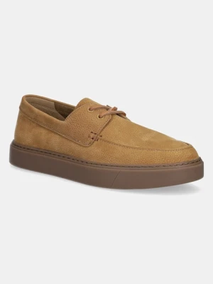 Calvin Klein mokasyny nubukowe HYBRID LACE UP BOAT NU męskie kolor brązowy HM0HM01892