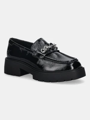 Calvin Klein mokasyny skórzane CHUNKY LOAFER HDW LTH damskie kolor czarny na platformie YW0YW02044